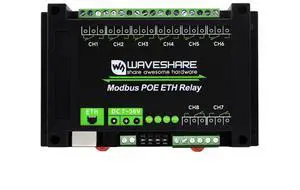 Waveshare 8-Ch Ethernet Relay Module, Modbus RTU/Modbus TCP Protocol, PoE Port Communication, with Various Isolation and Protection Circuits, Industrial Grade Rail-Mount Case