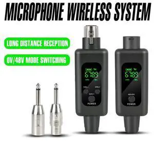 Dynamic coil wired-to-wireless microphone system transmitter-receiver instrument handheld air horn guitar amplifier