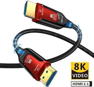 4K@120Hz HDMI 2.1 Fiber Optic Cables in Wall Plenum-Rated for Pipes, 16FT Ultra High Speed 48Gbps, 8K@60Hz, HDCP 2.2 & 2.3, HDR10, eARC Compatible with Laptop Monitor UHD TV PS5 PS4 Dolby - Red