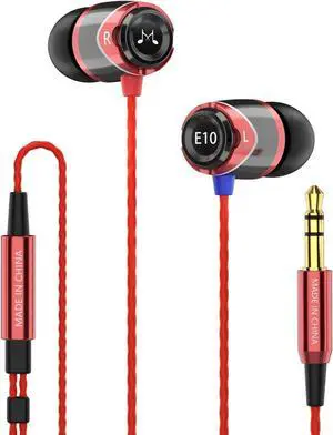 SoundMAGIC E10 Wired Earphones No Microphone HiFi Stereo Earbuds Noise Isolating in Ear Headphones Powerful Bass Tangle Free Cord Black Red