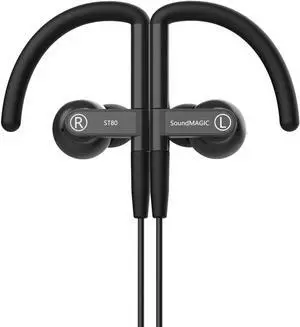 SoundMAGIC ST80 Neckband Bluetooth Earbuds - Waterproof HiFi Stereo Sound Earphones Wired Detachable in Ear Headphones with Adjustable Metal Mechanism Ear Hooks, Black