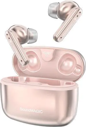 SoundMAGIC T80BT ANC True Wireless Earbuds with Hi-Res Audio,Hibrid Active Noise Cancelling, ENC Call Clarity, 20H Playtime, IPX5 Waterproof, Ultra-Comfy Fit for Sports/Work/Gaming Pink