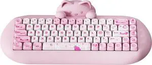 YUNZII C68 Wireless Mechanical Keyboard,65% Layout,Hot Swap,Triple Mode BT5.0/2.4G/Wired, RGB Backlit NKRO,Cute Cat Silicone Ergonomic Design for Win/Mac (Pink, Milk Switch)