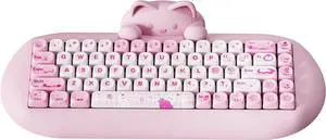 YUNZII C68 Wireless Mechanical Keyboard,65% Layout,Hot Swap,Triple Mode BT5.0/2.4G/Wired, RGB Backlit NKRO,Cute Cat Silicone Ergonomic Design for Win/Mac(Pink, Cocoa Cream V2 Switch)