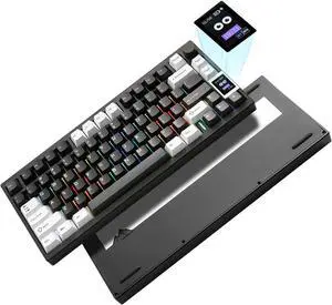 YUNZII AL80 Wireless Mechanical Keyboard,Full Aluminum CNC, Smart LCD Display,Hot Swappable Gasket Mount 75% Layout with Knob,BT/2.4G/USB-C,QMK/VIA Support for Win/Mac (Black, Cocoa Cream V2 Switch)