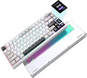 YUNZII AL80 Wireless Mechanical Keyboard,Full Aluminum CNC, Smart LCD Display,Hot Swappable Gasket Mount 75% Layout with Knob,BT/2.4G/USB-C,QMK/VIA Support for Win/Mac (Silver, Cocoa Cream V2 Switch)