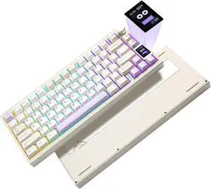 YUNZII AL80 Wireless Mechanical Keyboard,Full Aluminum CNC, Smart LCD Display,Hot Swappable Gasket Mount 75% Layout with Knob,BT/2.4G/USB-C,QMK/VIA Support for Win/Mac (Beige, Cocoa Cream V2 Switch)