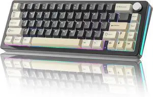 YUNZII AL66 Wireless Mechanical Keyboard,Full Aluminum CNC,65% Knob Control,Bluetooth/2.4G/Wired,Hot Swappable Pre-lubed Switches,Gasket Mounted RGB for Win/Mac(Milk Switch, Black)