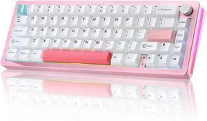 YUNZII AL66 Wireless Mechanical Keyboard,Full Aluminum CNC,65% Knob Control,Bluetooth/2.4G/Wired,Hot Swappable Pre-lubed Switches,Gasket Mounted RGB for Win/Mac(Milk Switch, Pink)