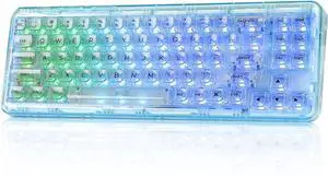 YUNZII X71 Wireless Hot Swappable Transparent Mechanical Keyboard with Clear Keycaps, 68% Layout, BT5.0/2.4G/USB-C Gasket Mount Wireless RGB Backlit for Windows/Mac(Crystal Ice Switch,Cyan)