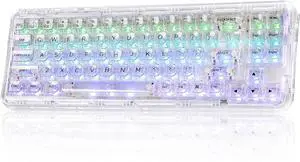YUNZII X71 Wireless Hot Swappable Transparent Mechanical Keyboard with Clear Keycaps, 68% Layout, BT5.0/2.4G/USB-C Gasket Mount Wireless RGB Backlit for Windows/Mac(Crystal Ice Switch,White)