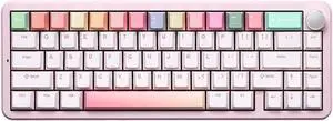 YUNZII B68 Wireless Mechanical Keyboard,Tri-Mode BT5.0/2.4GHz/USB-C,Cute PBT Keycaps,Hot Swappable Creamy Typing Gasket Mounted,RGB Backlit NKRO for Win/Mac (Pink, Milk V2 Switch)
