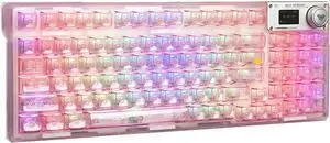 AULA F98 Pro Wireless Mechanical Keyboard with Transparent Keycaps,Hot-swappable,Pre-lubed Linear Switches,Gasket Structure,RGB Backlit,OLED Screen,BT5.0/2.4G/USB-C Wired Computer Keyboard  Pink
