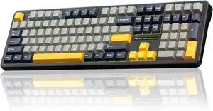 AULA F108 Wireless Mechanical Keyboard, BT5.0/USB-C/2.4GHz Hot Swappable Custom Gaming Keyboards, PBT Keycaps, Pre-lubed Switches, RGB Backlit Full Size Creamy Keyboard with Number Pad, Gray&Yellow