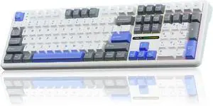 AULA F108 Wireless Mechanical Keyboard, BT5.0/USB-C/2.4GHz Hot Swappable Custom Gaming Keyboards, PBT Keycaps, Pre-lubed Switches, RGB Backlit Full Size Creamy Keyboard with Number Pad,White&Blue