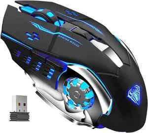 AULA SC100 Silent White Wireless Mouse Rechargeable, RGB LED Backlit, DPI Adjustable, 2.4G Wireless Optical Computer Gaming Mice with USB Receiver, Punk Cool Mouse for Office/Games balck