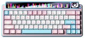AMG65 Mechanical Gaming Keyboard w/Dual Screen, 65% Wireless Small Custom Keyboard RGB,Bluetooth/2.4G/Wired, Rapid Trigger, Hot Swappable for Windows Laptop PC Mac - Pink/Blue