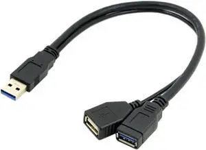 USB 3.0 Splitter Y Cable USB 1 Male to 2 Female Extra Power Data Extension Cable for 2.5" Mobile Hard Disk