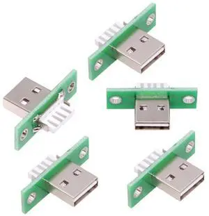 5 Pack USB 2.0 DIY Connector USB 2.0 Male Plug Reversible Insertion Port Repair Replacement Solder Adapter with Panel Mount Screw Hole