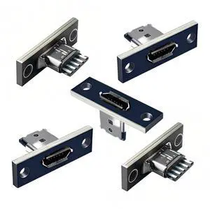 5 Pack USB 2.0 DIY Connector, Micro USB 5Pin Female Socket Port Repair Replacement Solder Adapter with Panel Mount Screw Hole