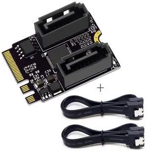PCIE 3.0 M.2(A+E Key) to 2 SATA 3.0 Extension Card Adapter for Motherboard SATA Hard Drive Port Extension