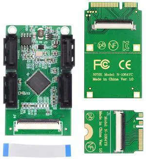 Mini PCI-E/M.2(A+E Key) to 4 SATA 3.0 Extension Card Adapter for Motherboard SATA Hard Drive Port Extension with 10cm Flat Cable