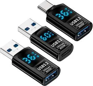 3 Pack USB Digital Display Adapter, USB 3.2 10Gbps PD 36W/60W Data Transfer Fast Charging Power Meter Tester Converter Adapter