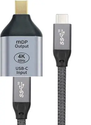 USB C to Mini Displayport Converter USB 3.1 Type C Female Source to Mini Displayport Sink HDTV Adapter 4K 60hz 1080P with 10Gbps 100W PD Fast Charge 5A Cable for Tablet & Phone & Laptop