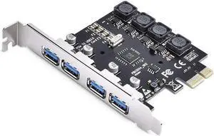 4 Ports PCIE to USB3.0 Expansion Card, USB3.0 Superspeed 5Gbps Front Expansion Card, USB PCIE Expansion Card for Win XP Win7 Win 8 Win 10 Win 11 Linux