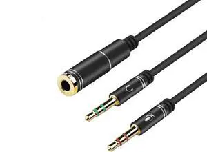 3.5mm Headphone Stereo Audio Mic Y Splitter,Dual 3.5 mm Plug (Audio + Microphone) to 4 Pole Comob Jack Aux Adapter for 4 pin 3.5mm Plug Smartphone Earphone