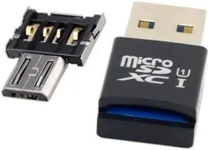Mini Size USB 3.0 to Micro SD SDXC TF Card Reader with Micro USB 5pin OTG Adapter for Tablet / Cell Phone GT-186/U3-286-BK