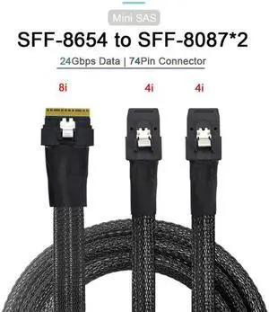 PCI-E Ultraport Slimline SAS Slim 4.0 SFF-8654 8i 74pin to Dual SFF-8087 Mini SAS Cable PCI-Express PCI-E Ultraport Slimline SAS Slim 4.0 SFF-8654 8i 74pin to Dual SFF-8087 Mini SAS Cable PCI-Express