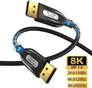 Fiber Optic Displayport Cable, High Speed Optical DP to DP Cable, Support 32.4 Gbps 8k@60hz 4K@144Hz
