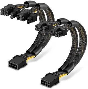 2-Pack PCIe 8 Pin to Dual 8 Pin (6+2) Power Adapter Cable, 9 Inches, with Heat-Shrink Tubing, PSU Cables for GPU, Female to Male PCIe 8 Pin Cable