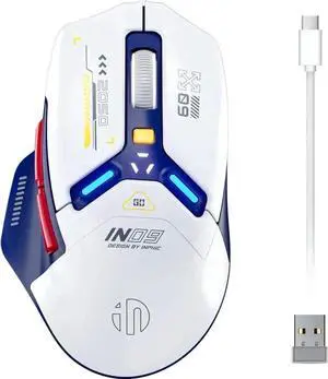 Wireless Gaming Mouse, True Tri-Mode Bluetooth/Type-C Wired/2.4G RF Wireless Mouse, 10000 DPl, Fully Programmable, RGB Backlit, Rechargeable Wireless Computer Mouse for Laptop PC Mac-White-Blue