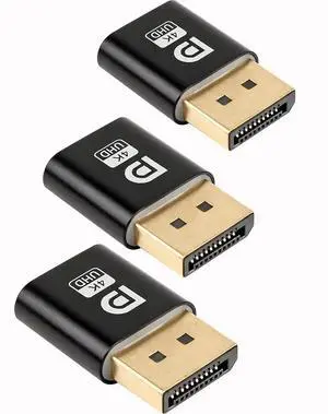 DP - DisplayPort Display Emulator EDID Emulator Plug 2K (fit Headless 2560x1600@60Hz) 4K 4096x2160@17Hz Display Port Dummy Plug DisplayPort Compatible (2K-2560x1600@60Hz) (3PCS)