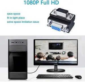 DTECH 90 Degree VGA Right Angle Adapter 15 Pin Male to Female Extension Converter Coupler DTECH 90 Degree VGA Right Angle Adapter 15 Pin Male to Female Extension Converter Coupler