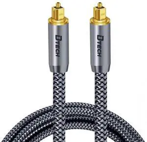 DTECH Toslink Digital Optical Audio Cable 5ft for Soundbar TV Receiver Home Theater SPDIF 5.1 7.1 Surround Sound System Stereo Speaker DVD CD Xbox/PS4, Copper Shell, Braided Jacket, 5 Feet, Grey
