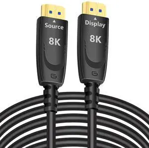 DTECH 8K Fiber Optic HDMI Cable 50ft Long HDMI Cord 4K@120Hz 8K@60Hz 48Gbps 2.1 Ultra High Speed Gaming HDR eARC HDCP in Wall Rated Compatible with Fire TV Soundbar PS5 PS4 Xbox 1440p 240Hz Monitor