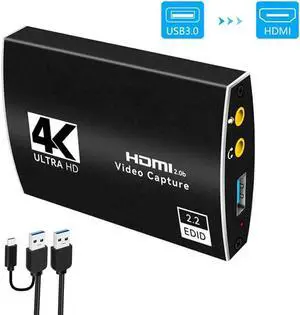 4K@60Hz Capture Card, HDMI Video Capture Card to USB3.0/Type-C with Microphone & HDMI Loop-Out, Capture Card 1080p 60fps for Streaming, Compatible with Nintendo Switch/Game Console/Phone 4K@60Hz Capture Card, HDMI Video Capture Card to USB3.0/Type-C with Microphone & HDMI Loop-Out, Capture Card 1080p 60fps for Streaming, Compatible with Nintendo Switch/Game Console/Phone