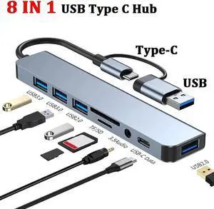 8 In 1 USB C Hub Speed 5.0Gbps Multiport Type C Adapter USB 3.0/2.0 Ports 3.5-mm Jack SD/TF Card Reader for All Type C Laptops 8 In 1 USB C Hub Speed 5.0Gbps Multiport Type C Adapter USB 3.0/2.0 Ports 3.5-mm Jack SD/TF Card Reader for All Type C Laptops