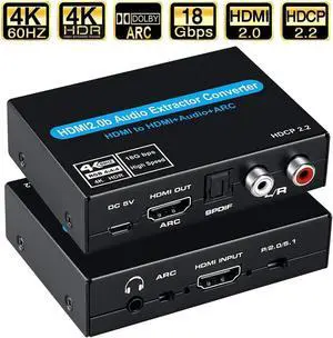 4K@60Hz HDMI Audio Extractor Converter, HDMI to HDMI + Audio ( SPDIF + RCA L/R Stereo ) + 3.5mm Audio Jack, HDMI Audio Splitter Extractor for Fire Stick, Xbox, PS5, Support 3D, HDCP 2.2 4K@60Hz HDMI Audio Extractor Converter, HDMI to HDMI + Audio ( SPDIF + RCA L/R Stereo ) + 3.5mm Audio Jack, HDMI Audio Splitter Extractor for Fire Stick, Xbox, PS5, Support 3D, HDCP 2.2