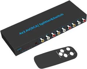 4 Way 3 RCA Splitter Composite Video Audio Distribution (4 in 3 Out) 4 Way 3 RCA Splitter Composite Video Audio Distribution (4 in 3 Out)