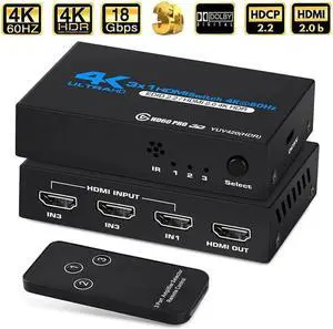HDMI Switch 3x1 HDMI Switcher 3 in 1 Out HDMI Switch Selector 3 Port Box with IR Remote Control HDMI 2.0 HDCP 2.2 Support 4K@60Hz Ultra HD 3D 2160P 1080P, OZQ2-1 HDMI Switch 3x1 HDMI Switcher 3 in 1 Out HDMI Switch Selector 3 Port Box with IR Remote Control HDMI 2.0 HDCP 2.2 Support 4K@60Hz Ultra HD 3D 2160P 1080P, OZQ2-1