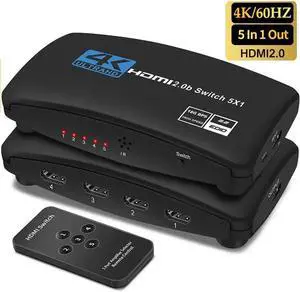 4K 60Hz 5x1 HDMI Switch, 5 Port Auto HDMI Switch Box with IR Remote,Support 4Kx2K@60Hz 3D 1080P,5 in 1 Out HDMI Switch Switcher Selector for Xbox360/PS4/PS3/Roku/to TV Projector - OZQ3-5 4K 60Hz 5x1 HDMI Switch, 5 Port Auto HDMI Switch Box with IR Remote,Support 4Kx2K@60Hz 3D 1080P,5 in 1 Out HDMI Switch Switcher Selector for Xbox360/PS4/PS3/Roku/to TV Projector - OZQ3-5