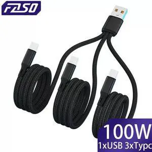 FASO 3 In 1 USB-A to 3 ×Type-C 100W 6A Fast Charging Data Black 1.2m FASO 3 In 1 USB-A to 3 ×Type-C 100W 6A Fast Charging Data Black 1.2m