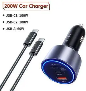200W Multi-Port Car Charger PD3.0 & PPS Quick Charge, Stable Anti-Shake Design, Dual Metal Shrapnel for Bumpy Roads, Fast Charging With 100W Cable 200W Multi-Port Car Charger PD3.0 & PPS Quick Charge, Stable Anti-Shake Design, Dual Metal Shrapnel for Bumpy Roads, Fast Charging With 100W Cable