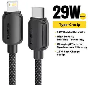 Essager USB Type C Cable For iPhone 14 13 12 11 Pro Max X PD 20W Fast Charger USB C To Lightning 29W BLACK 2m Essager USB Type C Cable For iPhone 14 13 12 11 Pro Max X PD 20W Fast Charger USB C To Lightning 29W BLACK 2m