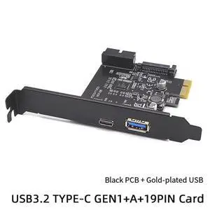 USB 3.2 Gen1 PCIe Expansion Card 19PIN Type-E, Type-C Front Panel, USB-A Port, 5Gbps D720201 - A + C USB 3.2 Gen1 PCIe Expansion Card 19PIN Type-E, Type-C Front Panel, USB-A Port, 5Gbps D720201 - A + C