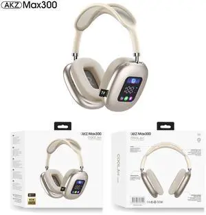 AKZ MAX300 Wireless Bluetooth Headphones RGB Digital Display, Mic, TF Card Slot gold AKZ MAX300 Wireless Bluetooth Headphones RGB Digital Display, Mic, TF Card Slot gold